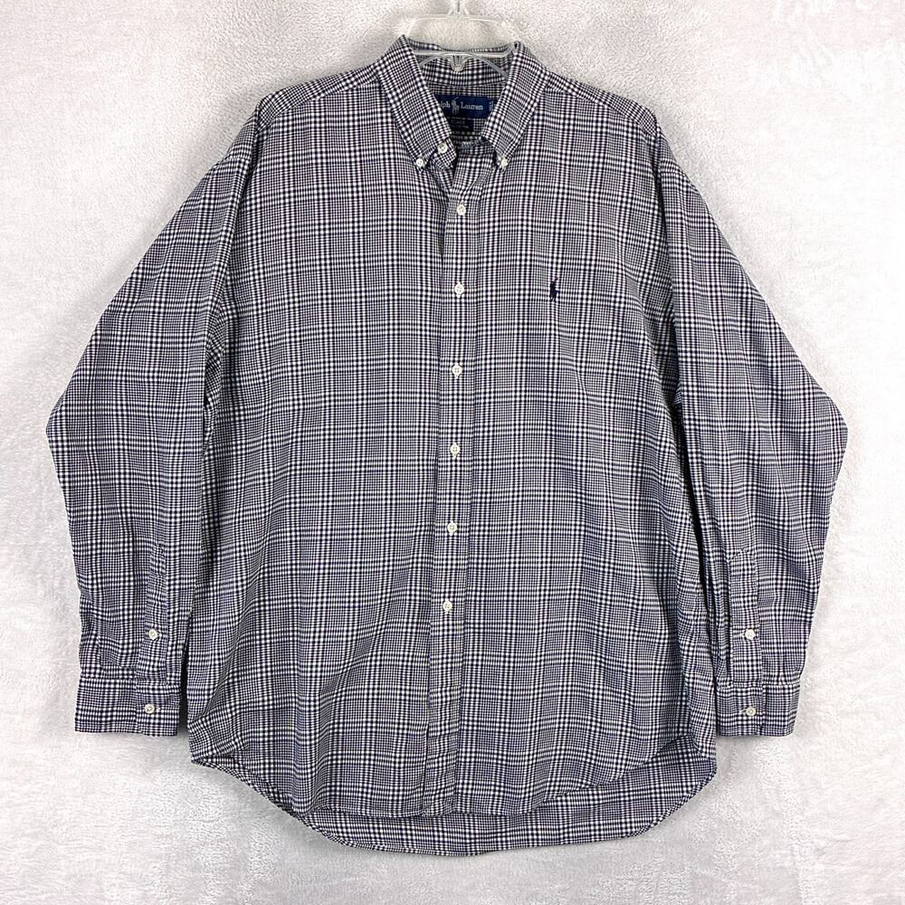 VTG Ralph Lauren Shirt Men L Black White Plaid Blake Pony Preppy Heritage 90s